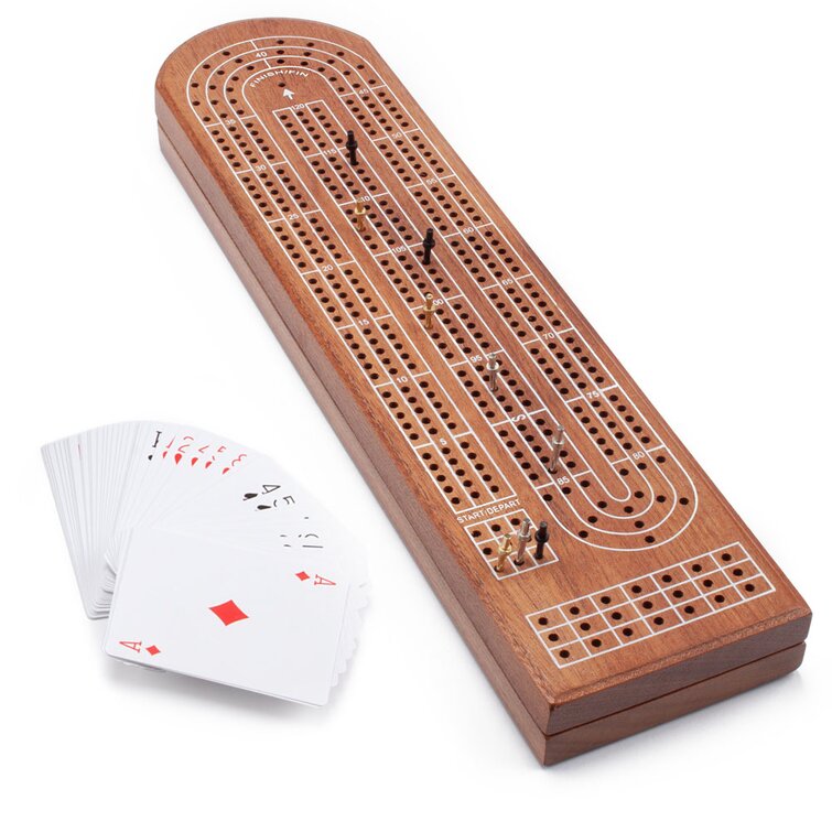 Deluxe Solid Wood Cribbage Board & Playing Cards Traditional Card Game 