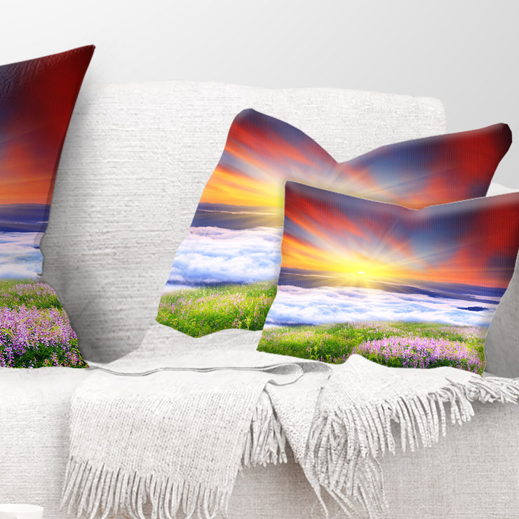 East Urban Home Sunrise With Blooming Flowers Landscape Printed Lumbar Pillow Wayfair