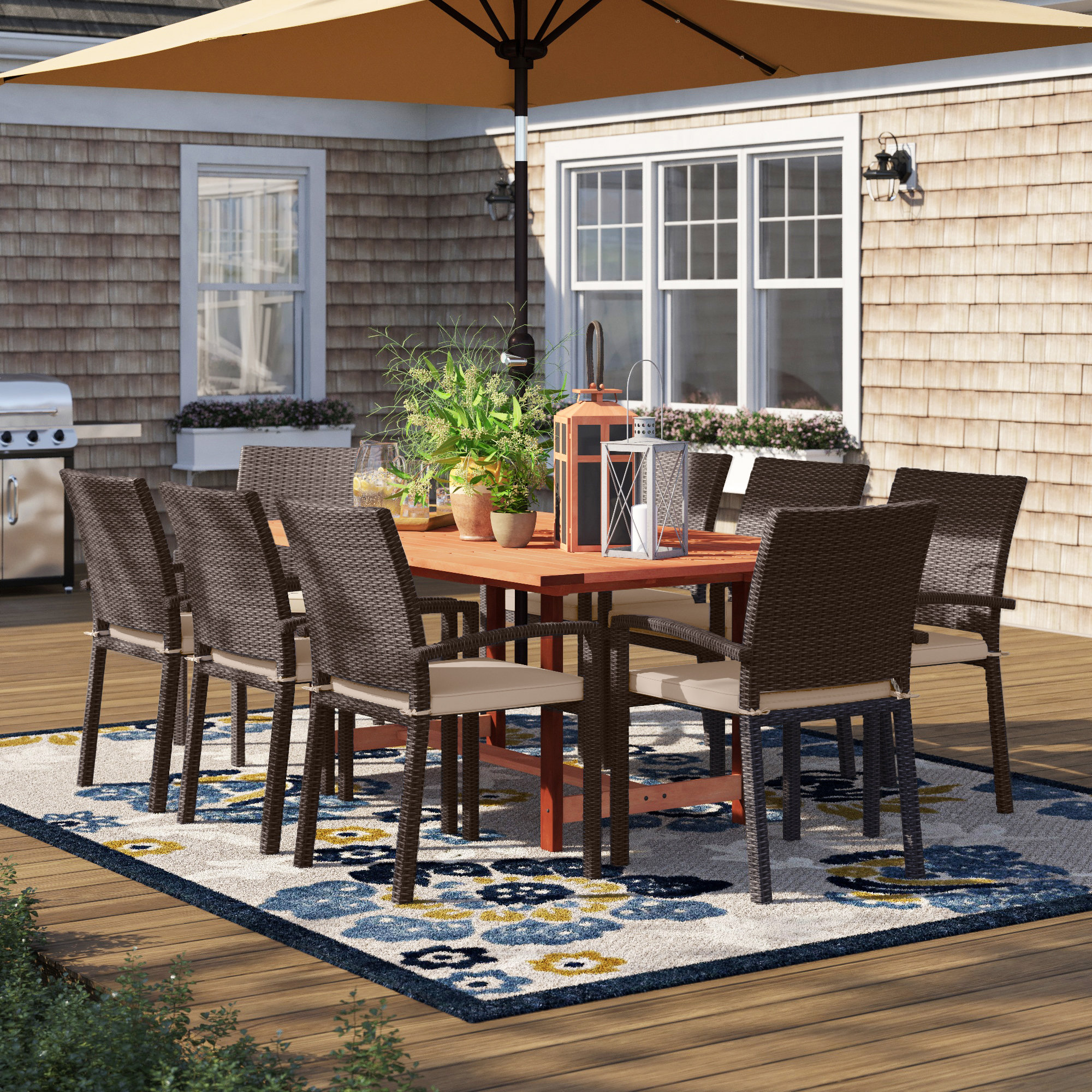 Sol 72 Outdoor Brighton Rectangular 8 Person 71 Long Dining Set With Cushions Reviews Wayfair