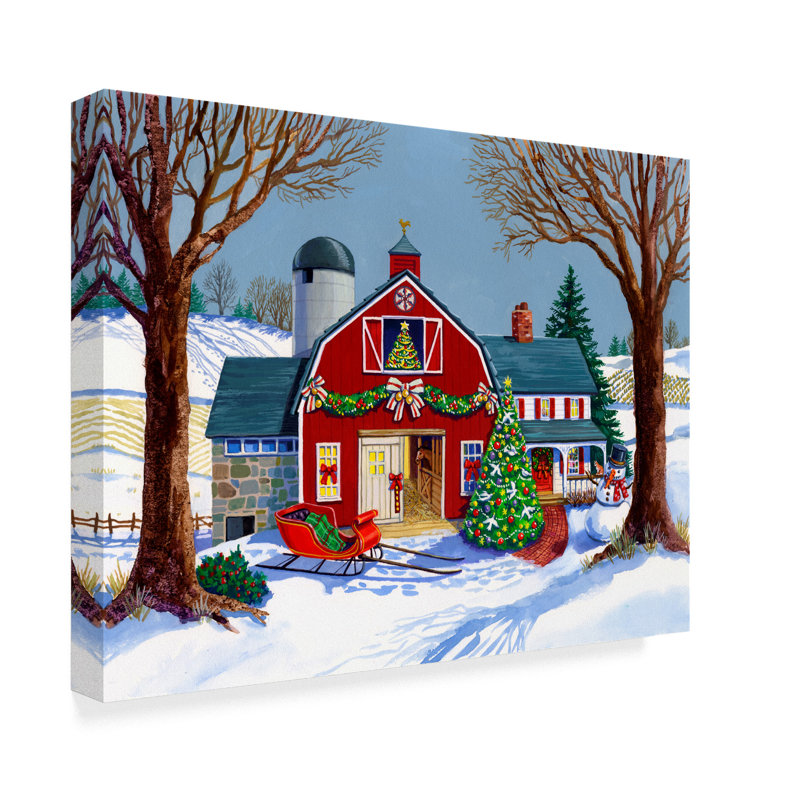 Trademark Art The Red Sleigh Barn Acrylic Painting Print On Wrapped Canvas Wayfair