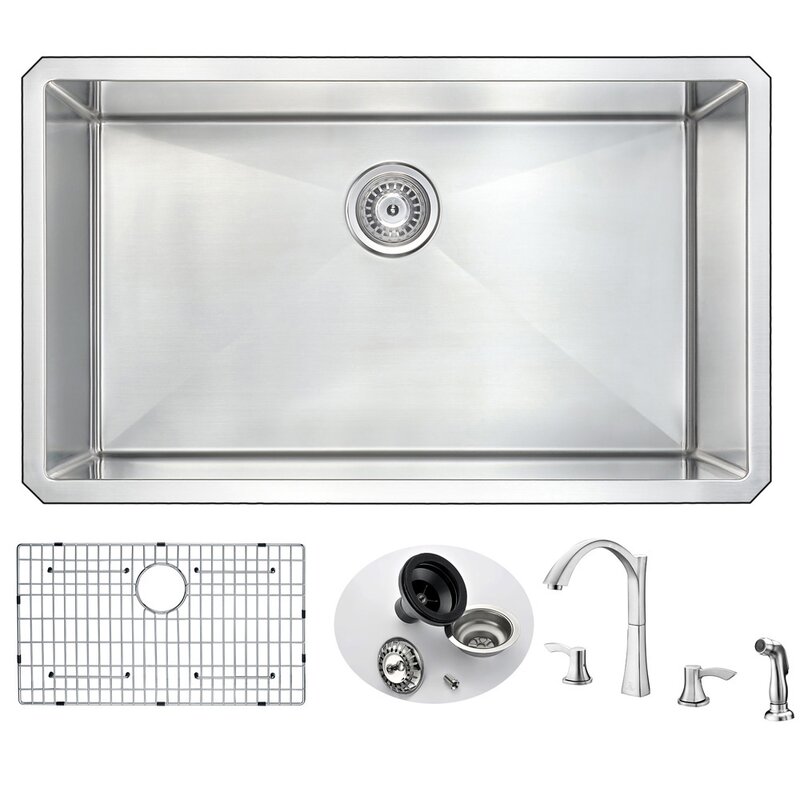 Vanguard 32 L X 19 W Single Bowl Undermount Kitchen Sink And Faucet Set With Drain Assembly