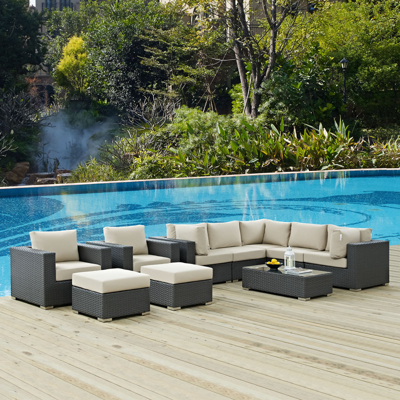 Tripp 10 Piece Rattan Sunbrella Sectional Seating Group With Cushions Joss Main