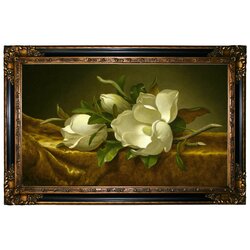 Astoria Grand 'Magnolias on Gold Velvet Cloth' Framed Graphic Art Print ...