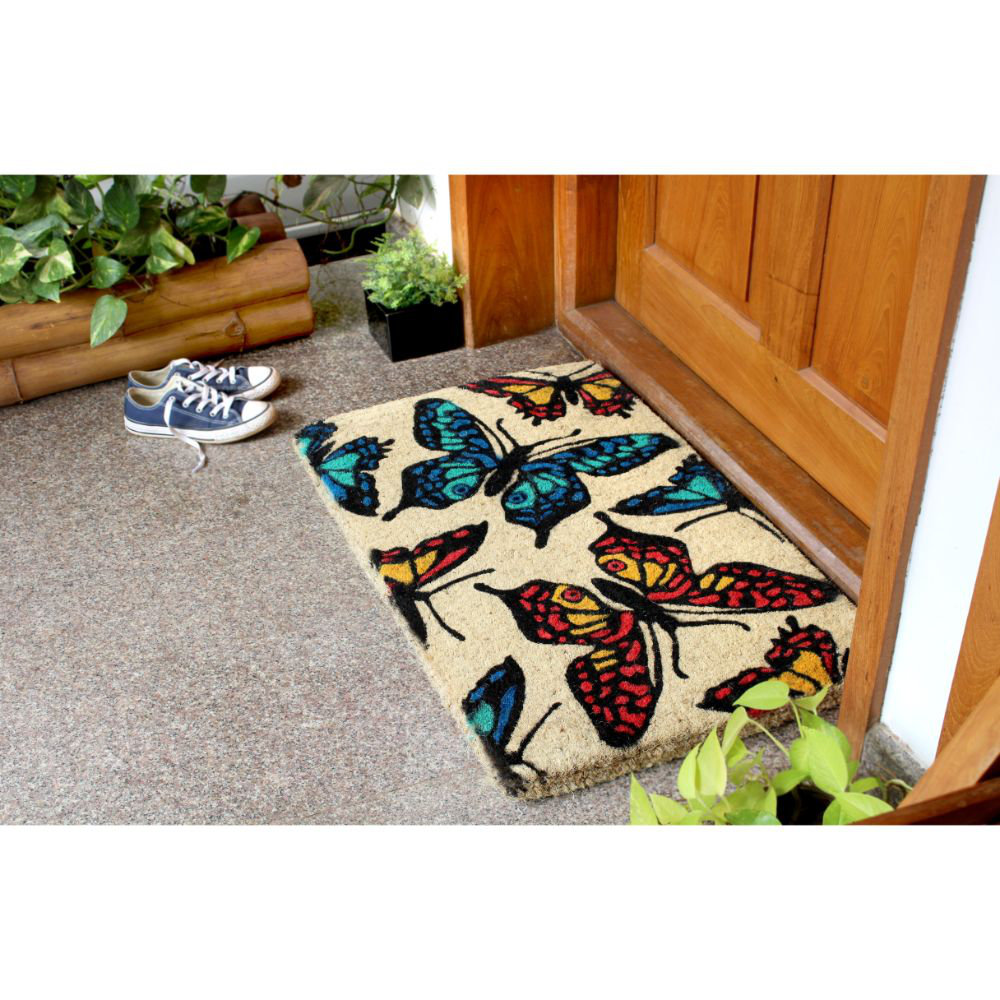 Rosalind Wheeler Nikolai Handloom Woven And Printed Butterfly Coir 30 In X 18 In Non Slip Outdoor Door Mat Wayfair