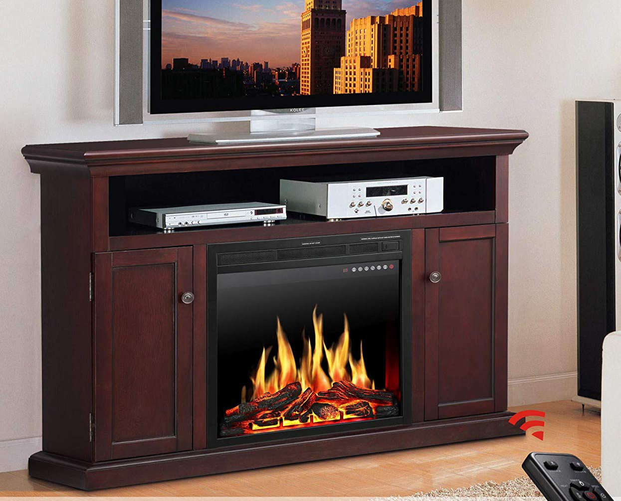 Winston Porter Electric Fireplace Tv Stand Wood Mantel For Tv Up