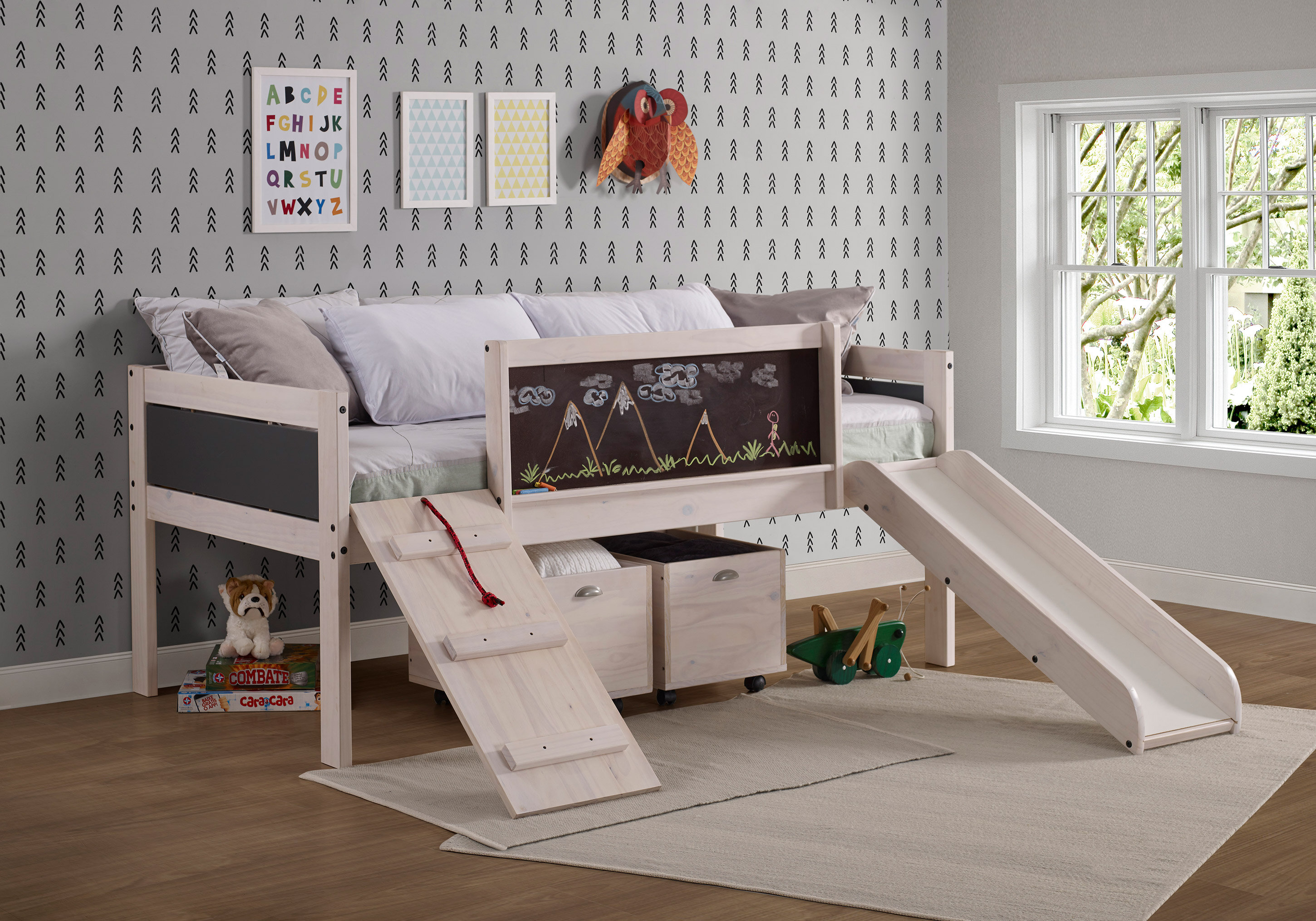 milo mid sleeper kids bed frame with storage steps