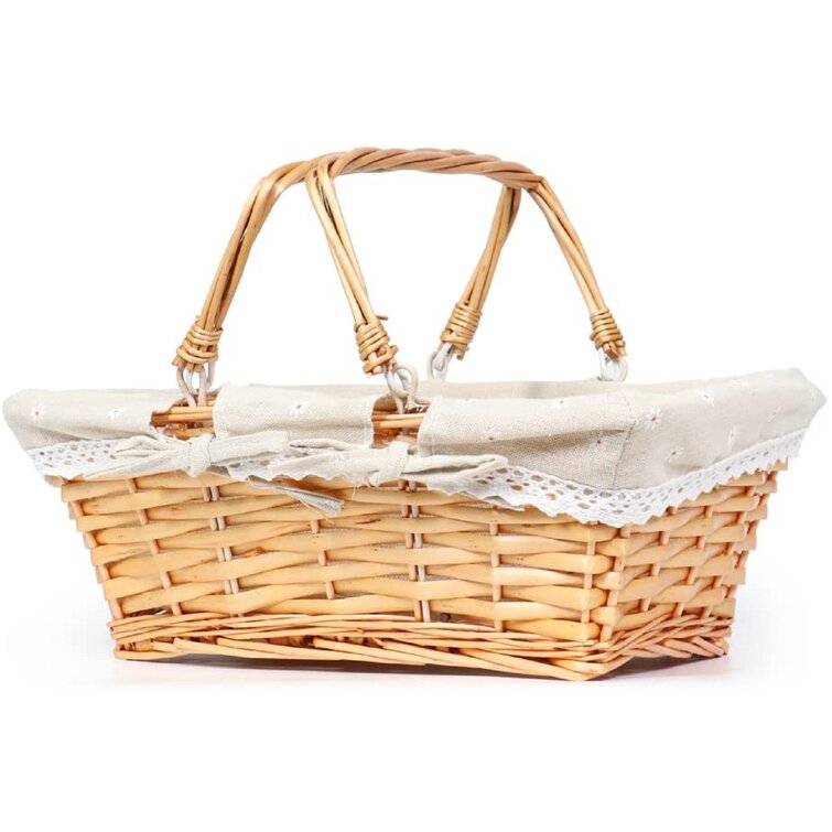 Willow Camping Picnic Basket with Cloth Lining Wicker Picnic Baskets with Lid and Handle Storage Baskets of Eggs Candy Gift Wedding Baskets