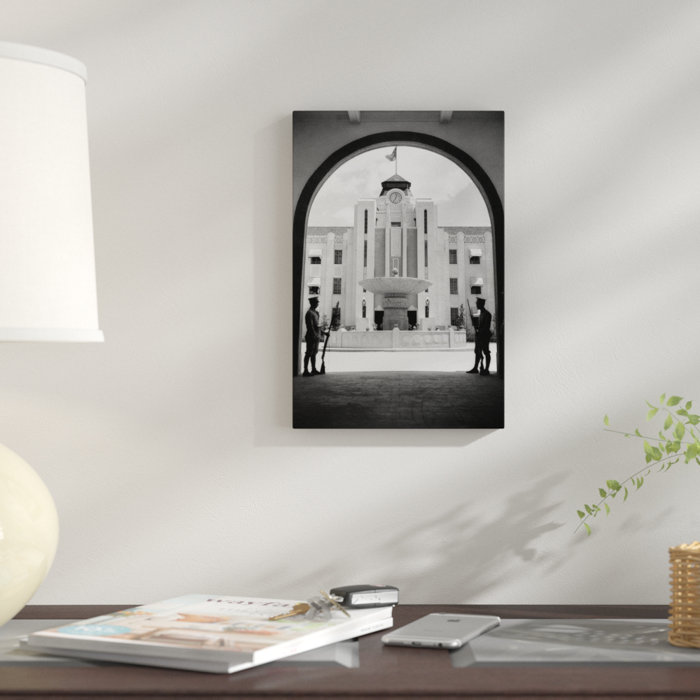 1920s 1930s Chinese Military Guards At Arched Entrance Supreme Court Building Nanking China Photographic Print On Wrapped Canvas