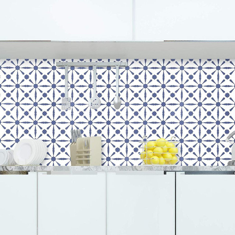 Geometric Contact Paper 17.7''×394'' Graphic Tile Wallpaper Blue White  Contact Paper Peel/Stick Backsplash Wallpaper For Kitchen Walls Closet  Cabinet