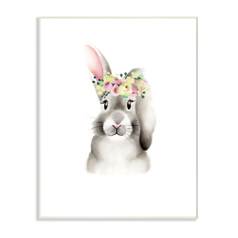 seaforth cute cartoon baby bunny rabbit flower crown forest painting kids wall decor