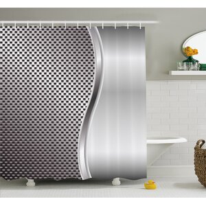 Metal Background with Square Shaped Grid Speaker Featured Industrial Iron Design Shower Curtain Set