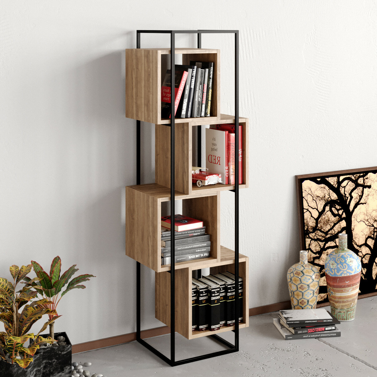 Ebern Designs Agda Geometric Bookcase Wayfair