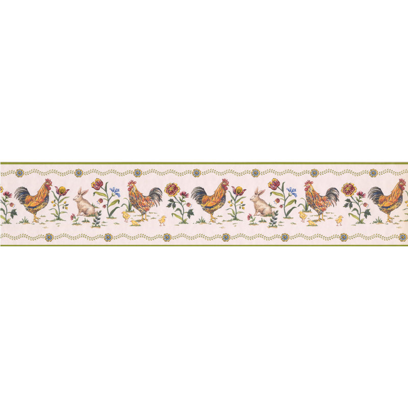 August Grove Primm Rooster Rabbit Chick Flowers 15 L X 4 87 W Wildlife Wallpaper Border Wayfair