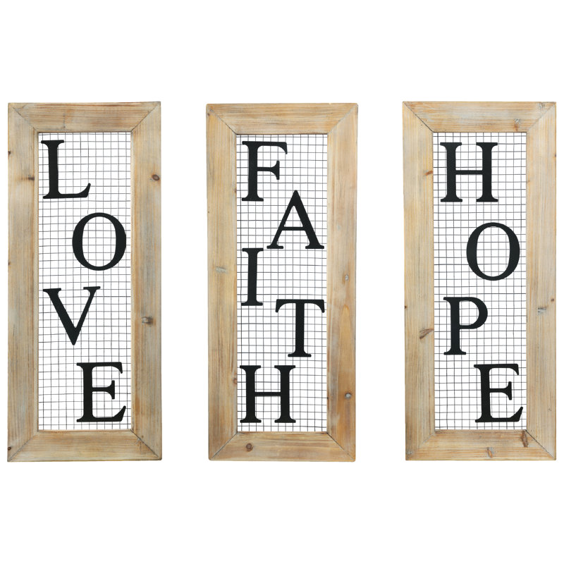 Gracie Oaks 3 Pieces Love Faith Hope Writing Vertically Wall Decor Set Wayfair