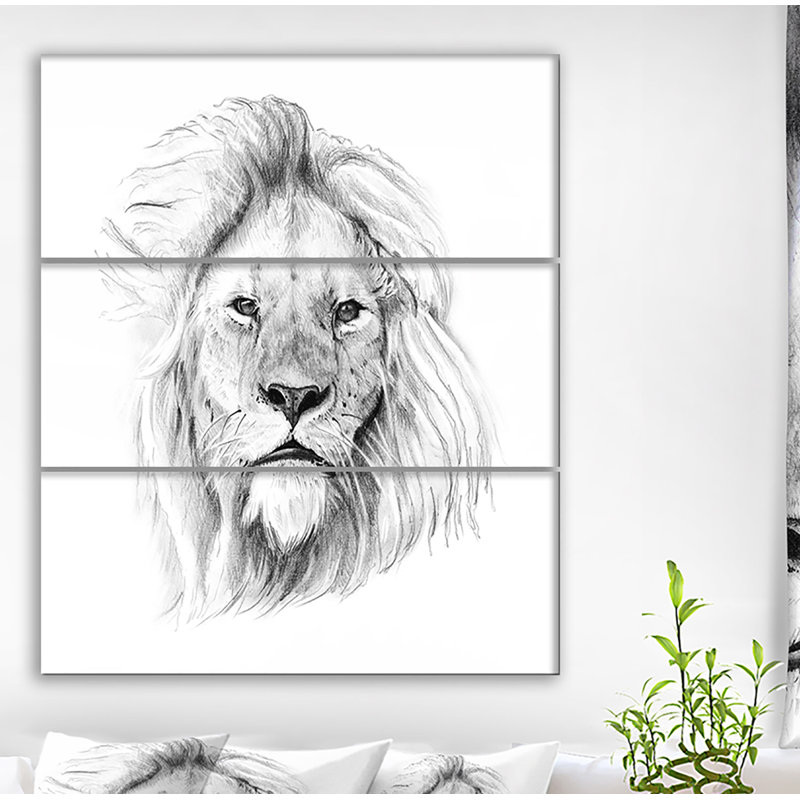 East Urban Home Pencil Lion Sketch In Black And White Oil