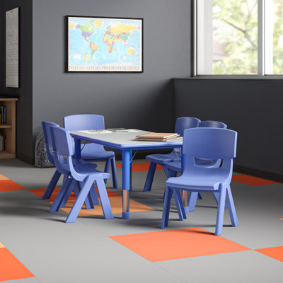 7 Piece Rectangular Activity Table & 21.25" H Chair Set Flash Furniture Side Finish: Blue