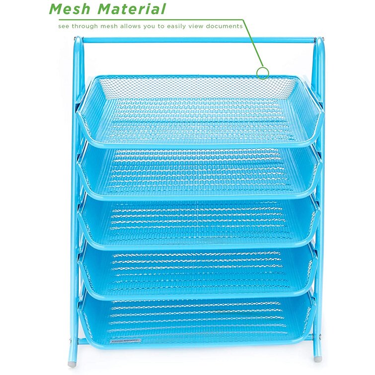 5 Tier Letter Tray Pull Out Drawer Organizer Files Blue Documents Folders 