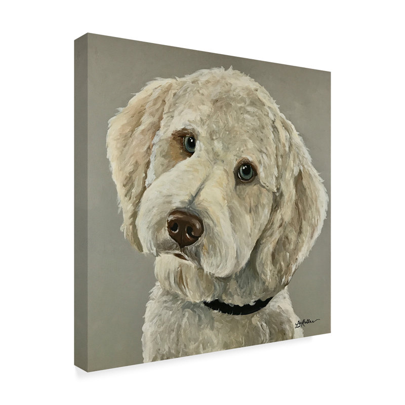 Winston Porter Golden Doodle On Gray Acrylic Painting Print On Wrapped Canvas Wayfair