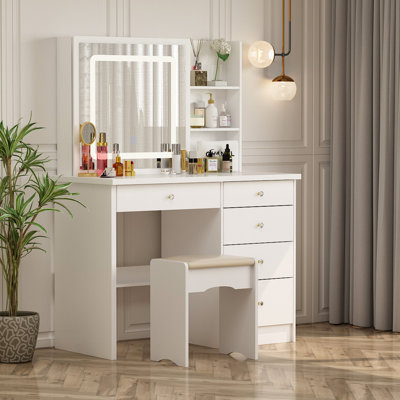Vanity Set with Stool and Mirror