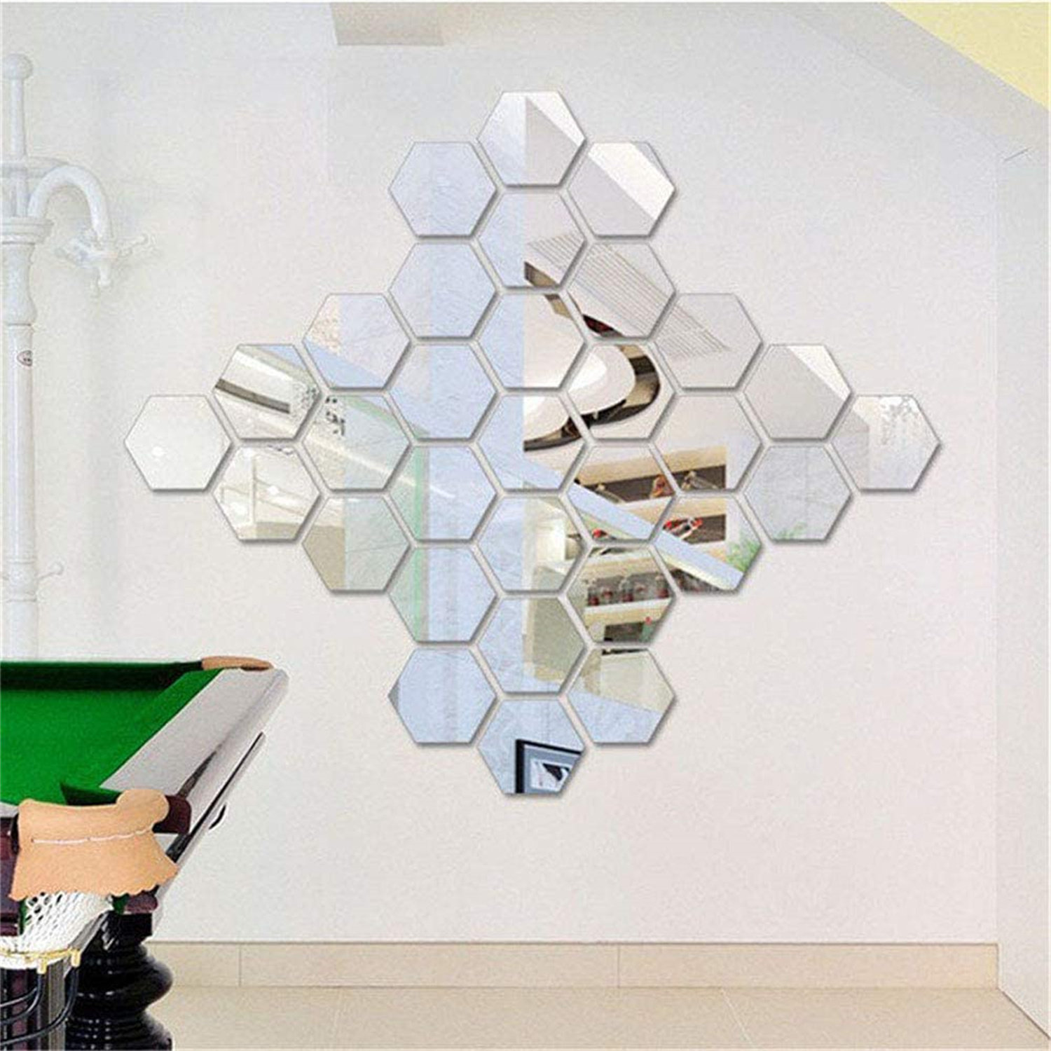 24* Hexagon Mirror Sticker Selfadhesive Mosaic Tiles Decorative Wall Sticker Art 