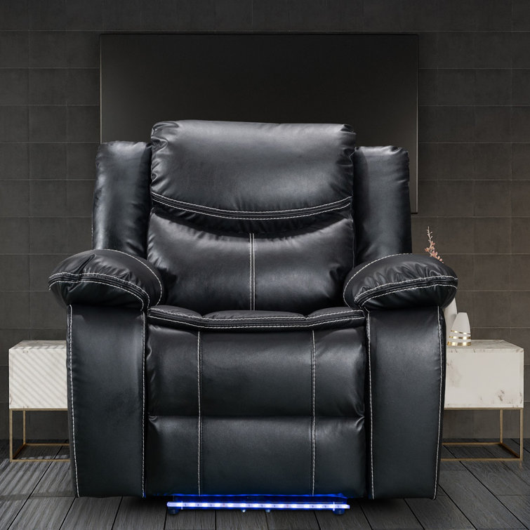 Home Theater Recliner Lounger Living Room Furniture Black Faux Leather Chair 