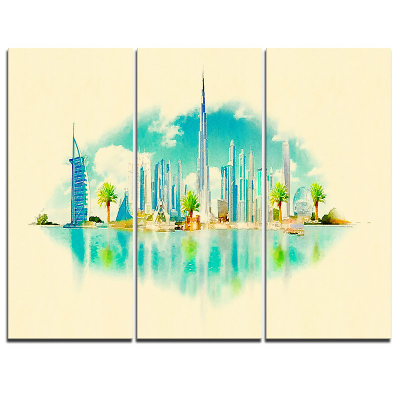 Designart Dubai Panoramic View 3 Piece Painting Print On Wrapped