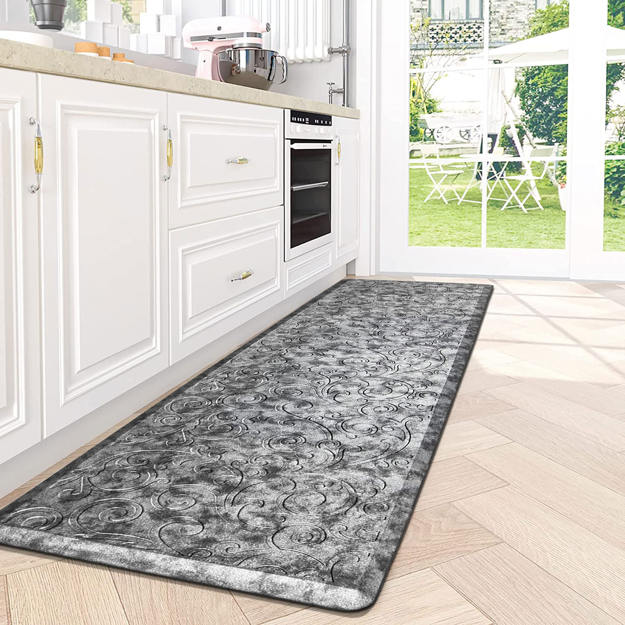HEBE Anti Fatigue Kitchen Mat Set of 2 Non Slip Thick Cushioned Kitchen Rug Sets 2 Piece Waterproof Kitchen Runner Set Heavy Duty Comfort Standing Mats Wipeable 