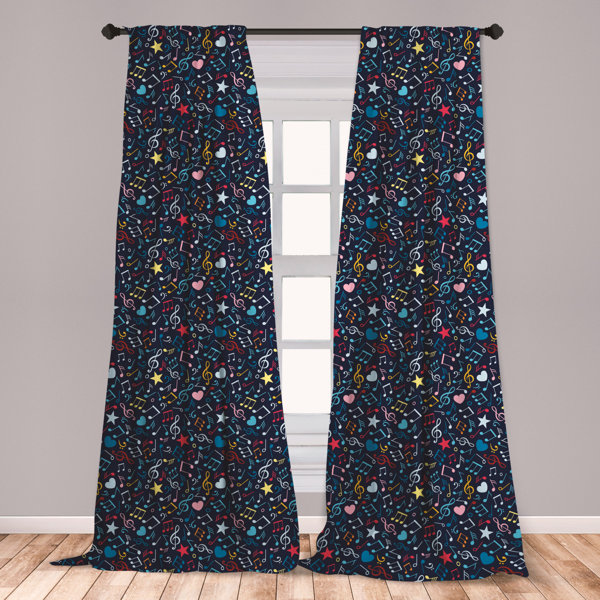 East Urban Home Ambesonne Music Curtains Hearts Notes Stars Melodic Inspiration Musical Lifestyle Rhythm In My Heart Design Window Treatments 2 Panel Set For Living Room Bedroom Decor 56 X 63 Multicolor