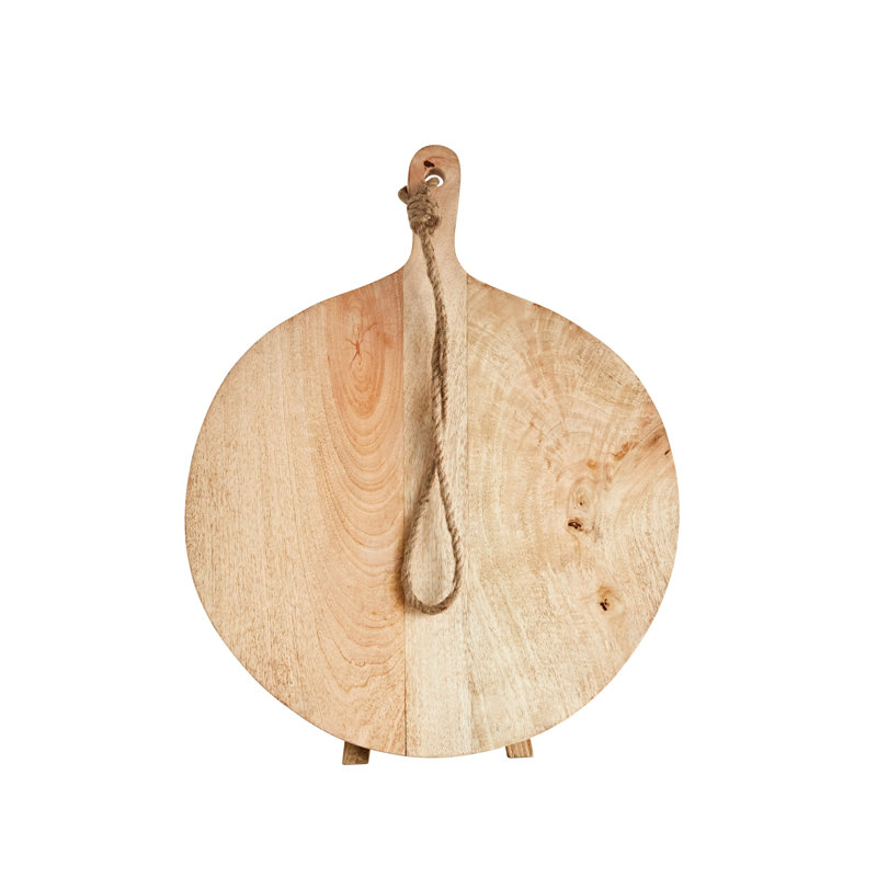 Wood Round Mango Cutting Board Jute and Handle
