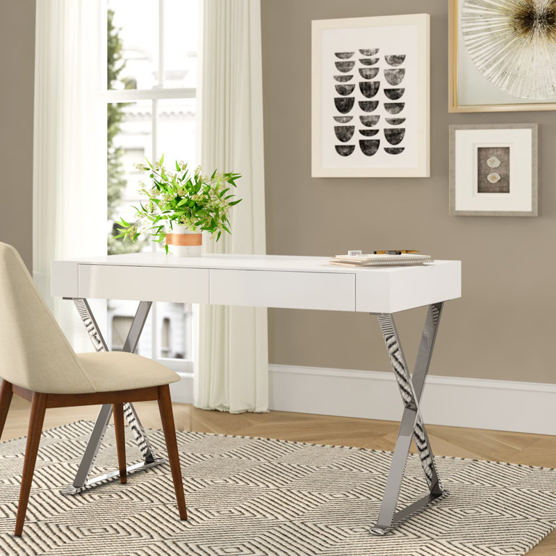 Orren Ellis Tollefson Sector Campaign Stainless Steel Frame Desk Reviews Wayfair