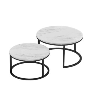 Modern Nesting Coffee Table,Black Metal Frame With Marble Color Top-31.5” by Latitude Run®