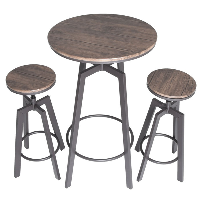 Hoskins Round Wood Top Metal Bar Bistro 3 Piece Adjule Pub Table Set Hoskins Round Wood Top Metal Bar Bistro 3 Piece Adjule Pub Table Set