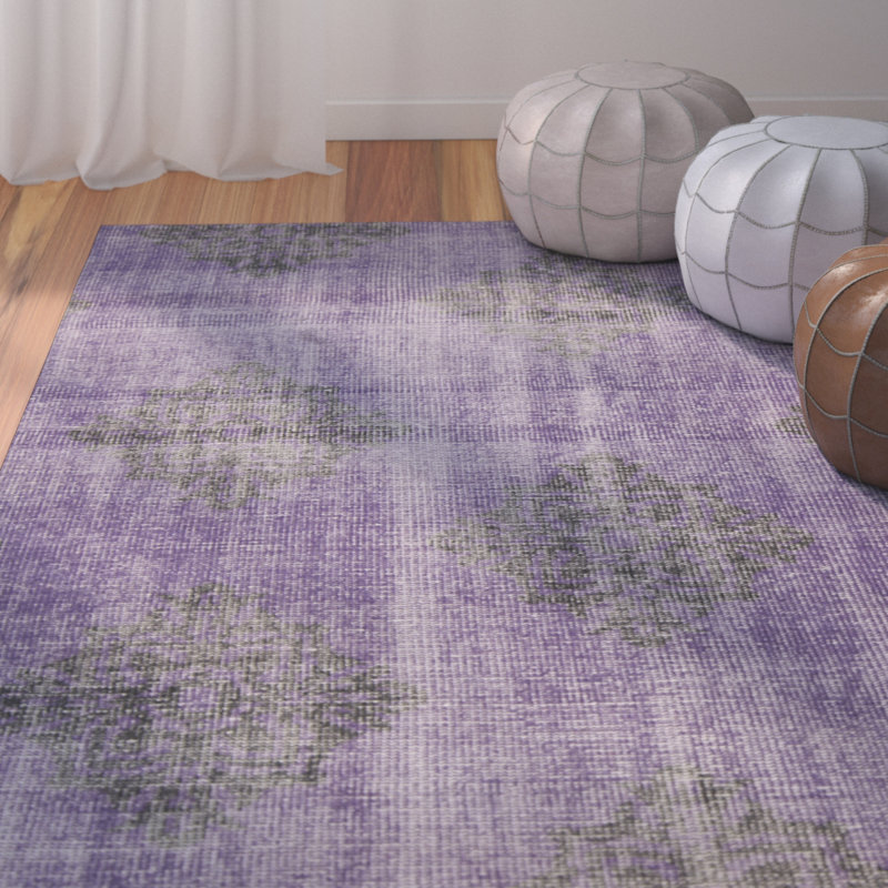 Charlton Home Adnan Damask Hand Knotted Wool Violet Area Rug Wayfair