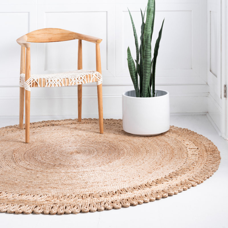 Bungalow Rose Round Geometric Jute Natural Indoor Outdoor Area Bungalow Rose Round Geometric Jute