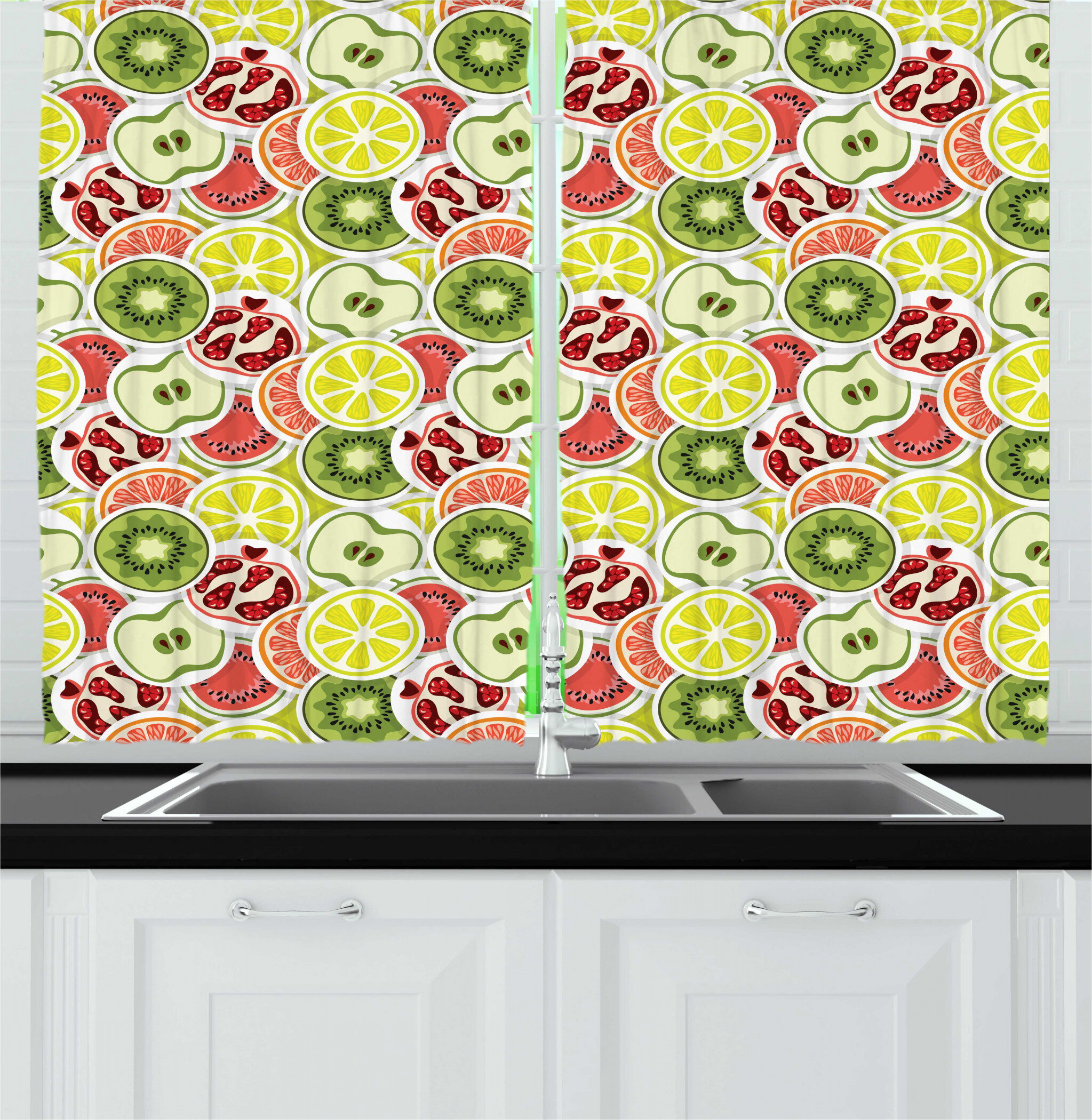 East Urban Home Fruit Organic Food Modern With Kiwi Pomegranate Lemon Watermelon And Apple Kitchen Curtains Wayfair