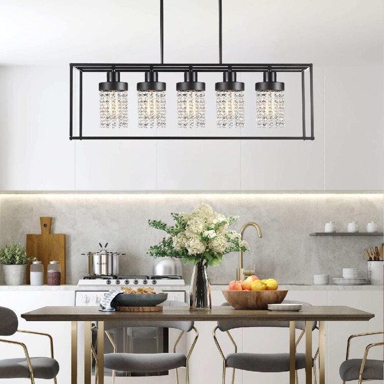 White, 5-Light Metal Linear Island Pendant Light Fixtures in White Finish for Dining,Living Room,Bar,Restaurants 5-Light Farmhouse Kitchen Island Chandelier