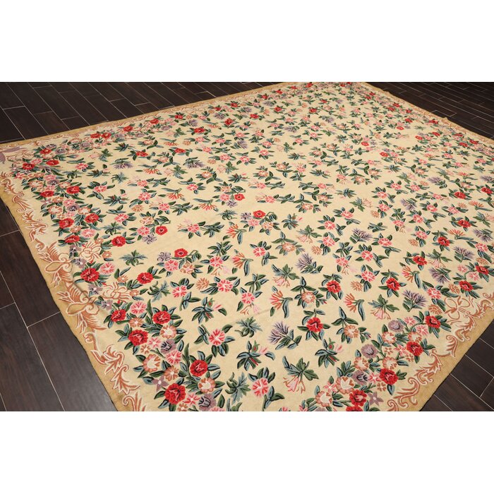 9 X12 Light Gold Blue Green Lavender Rose Brown Multi Colour Hand Woven French Aubusson Needlepoint Area Rug Wool Traditional Oriental Rug