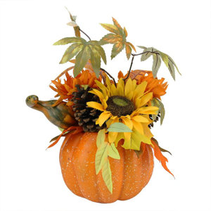 Autumn Harvest Artificial Pumpkin with Sunflowers Mums and Pine Cones Decoration