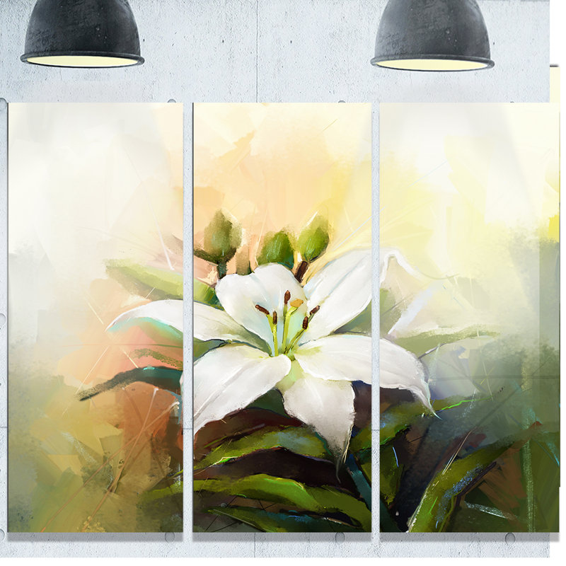 Designart White Lily Flower Oil Painting 3 Piece Painting Print On Metal Set Wayfair