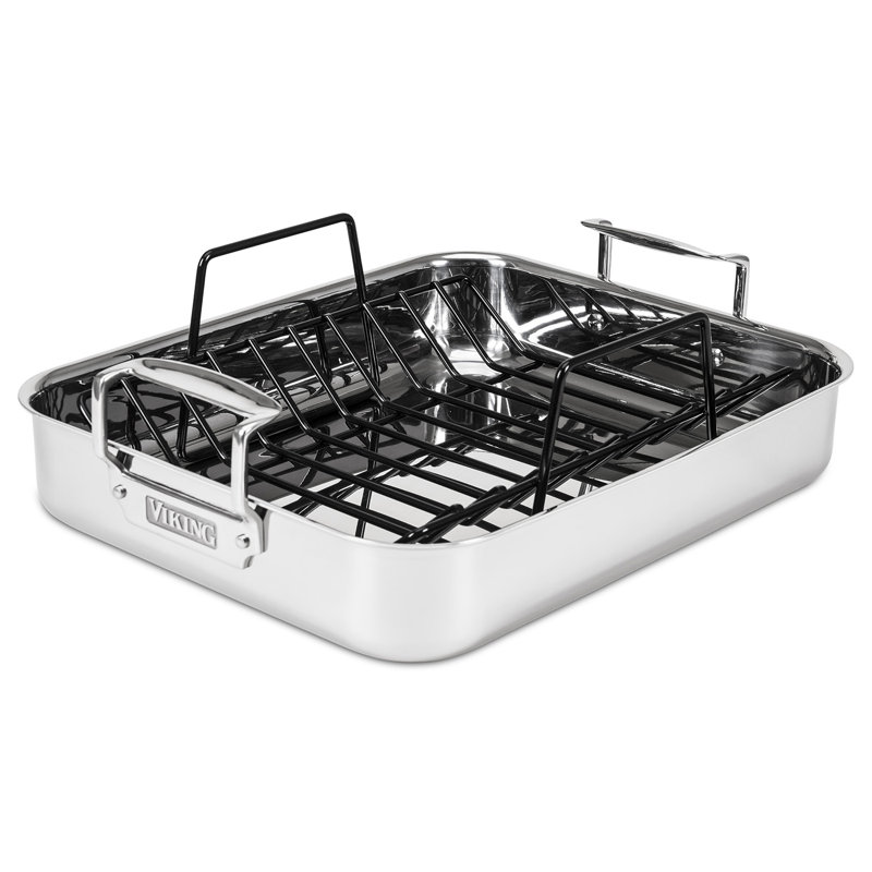 Viking 16 In Non Stick Stainless Steel Roasting Pan Reviews Wayfair