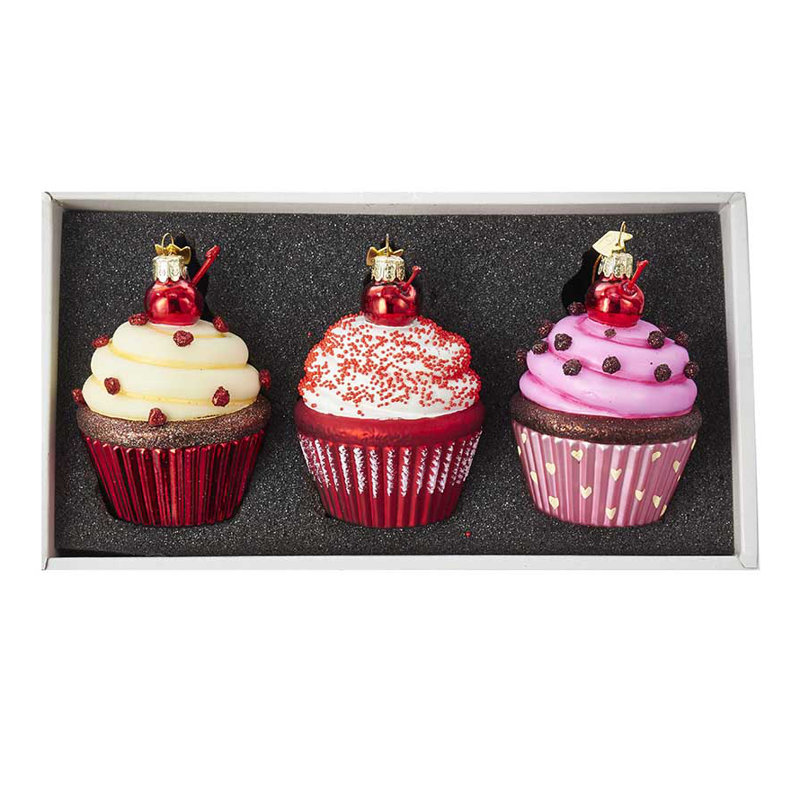 Kurt Adler 3 Piece Noble Gems Glass Cupcake Hanging Figurine Ornament Set Wayfair