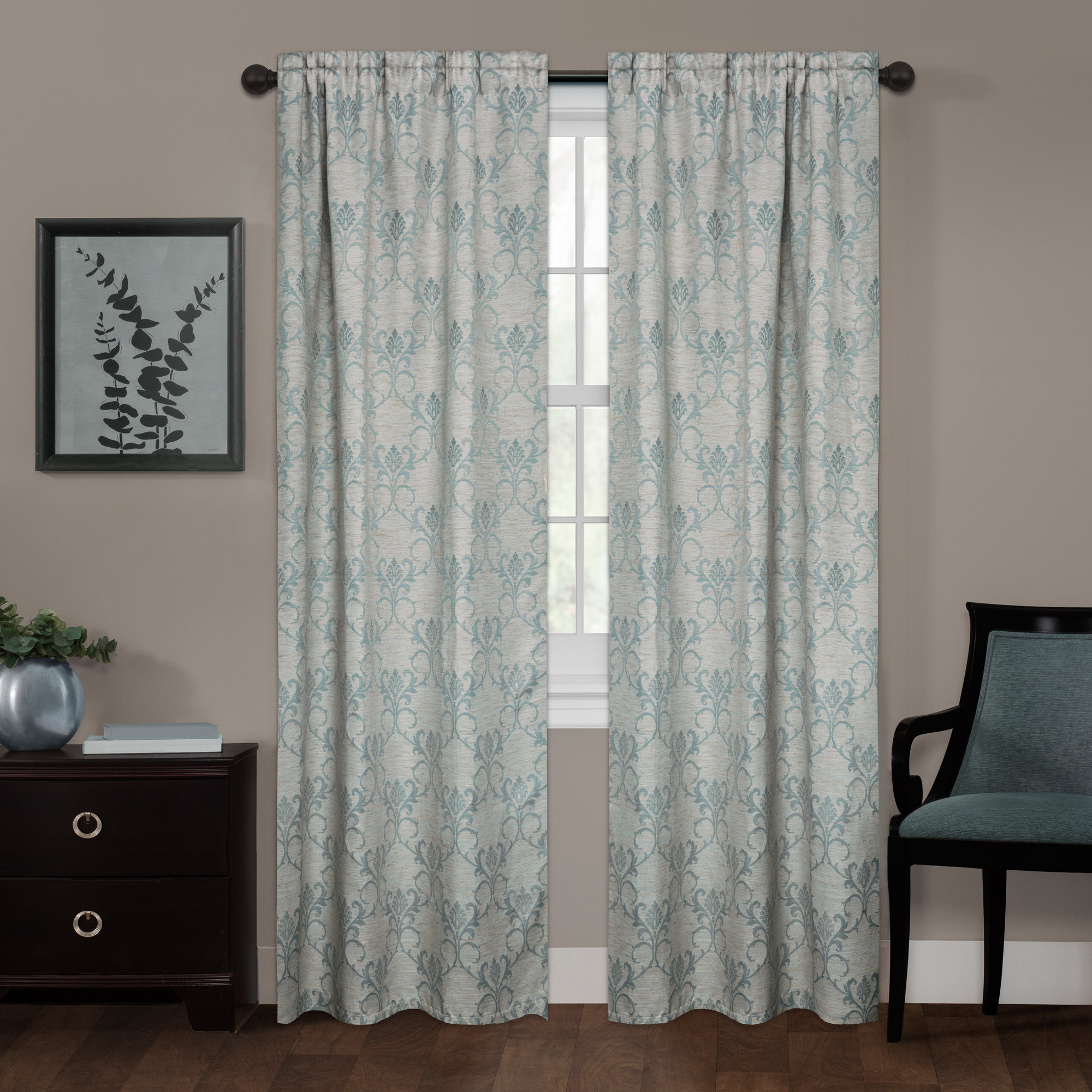 Charlton Home® Doveton Damask Blackout Thermal Rod Pocket Single