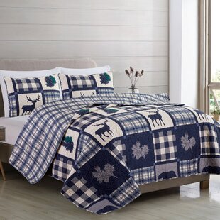 Details about   Queen Quilt Set Comforter Bedding Bed Cover Reversible Tan Blue Plaid Pattern 