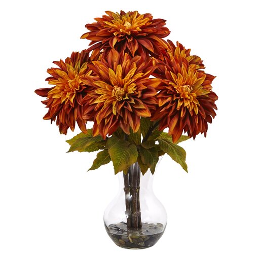 Nearly Natural Dahlia Arrangement in Vase | Wayfair