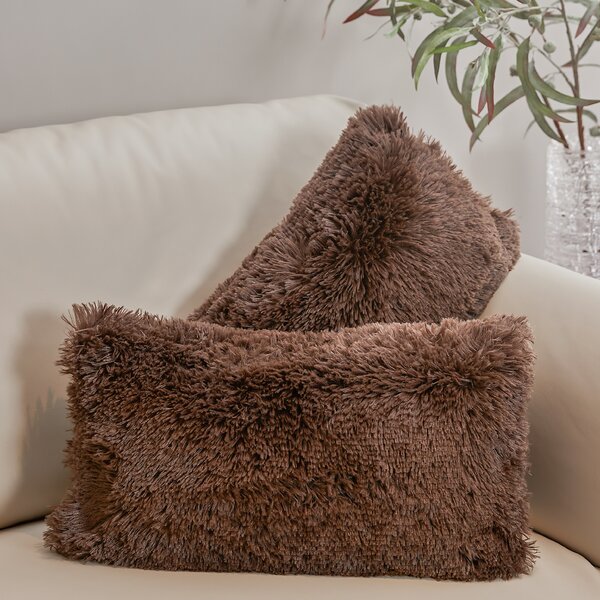 Double Sided Rabbit Fur Cushion Cover  Pillow Case Real Fur Pillow Brown