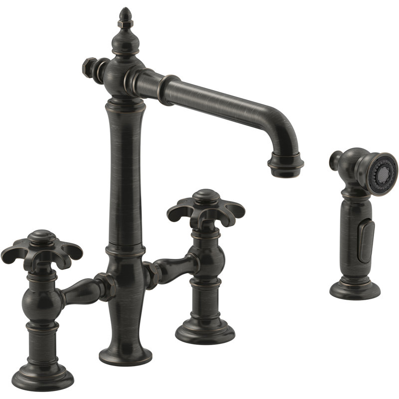 Kohler Artifacts Deck Mount Bridge Kitchen Sink Faucet With Prong