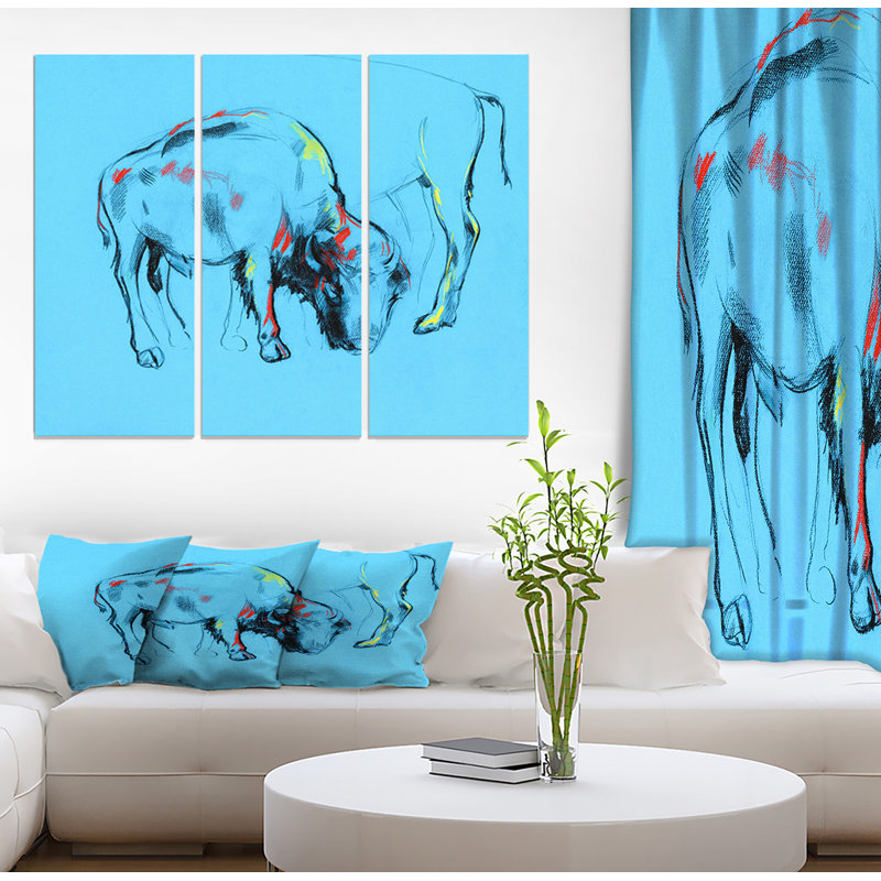 East Urban Home Animals Buffalo Painting In Blue Background Oil