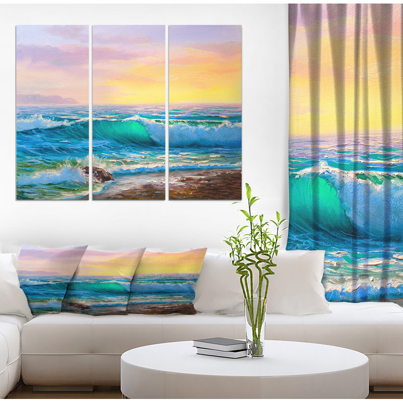 East Urban Home Sunsets Over Ocean Waves Oil Painting Print
