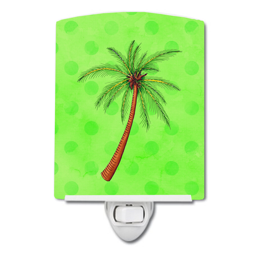 Carolines Treasures Palm Tree Green Polkadot Ceramic Night Light 6x4 Multicolor