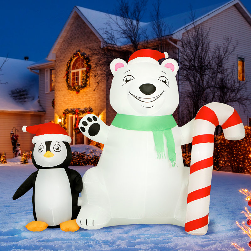 The Holiday Aisle® 8 Ft Inflatable Christmas Polar Bear Outdoor Decoration, Christmas ...
